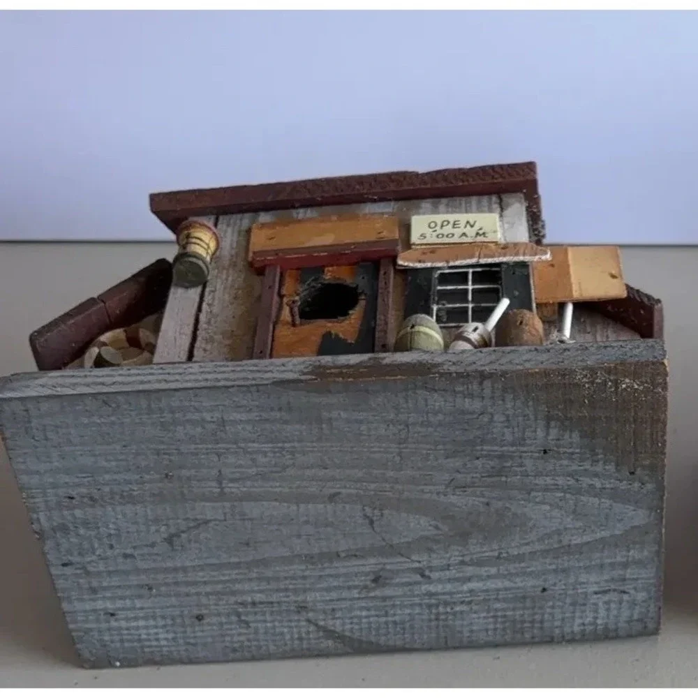 Wood Fishing Tackle Hut for Villages, Train Sets or Birdhouses